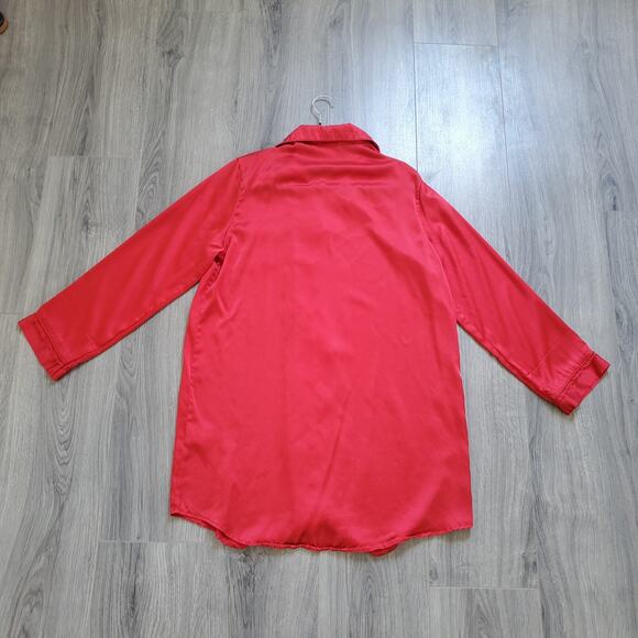 Texere Silk Nightgown Sleep Shirt Large Red Long Sleeve Button Up Classic - Picture 2 of 10